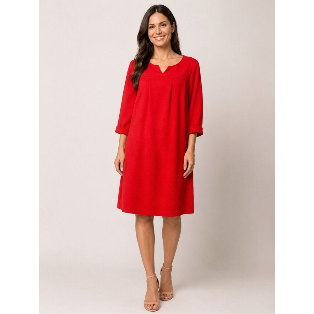 Boden Red Shift Dress 3/4 Sleeve A-Line Tunic Notch Neck Knee Length Work 18L